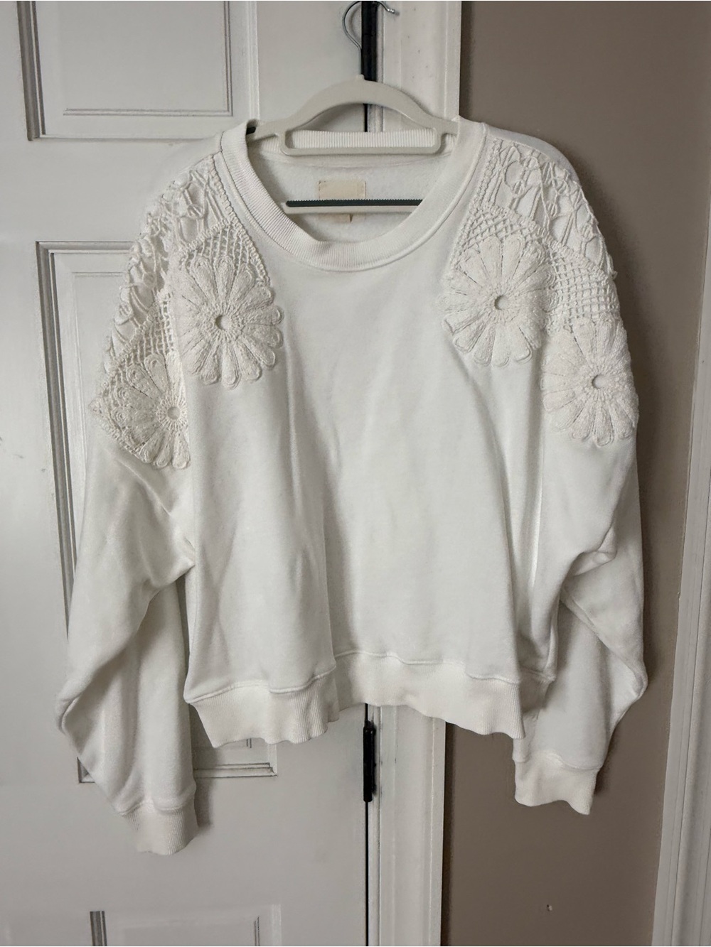 American Eagle Outfitters Cream Crochet Shoulder Sweatshirt